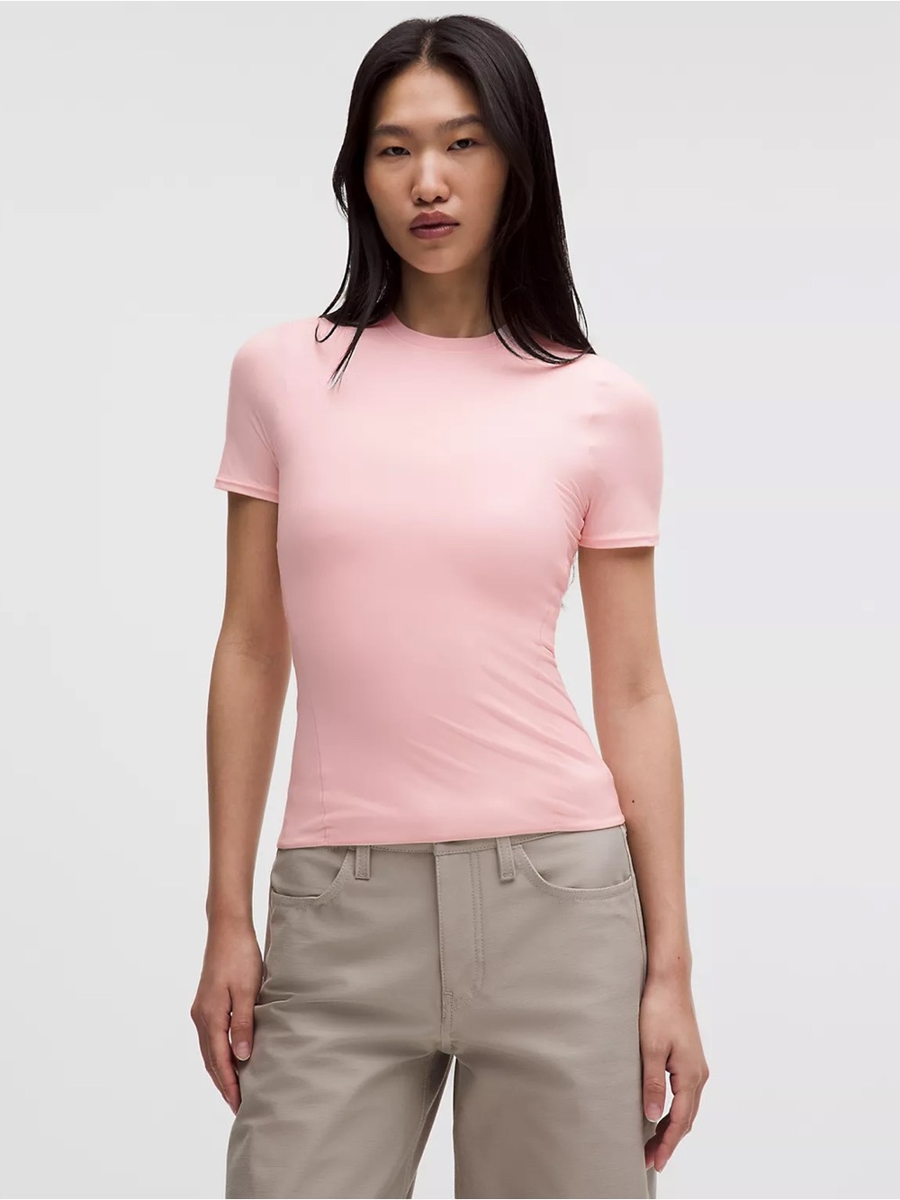 Lululemon Wundermost Soft Nulu Hip-Length Crewneck Shirt in Pearl Pink Medium